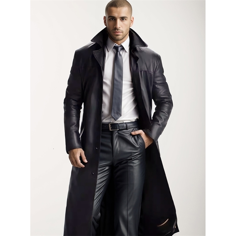 Autumn mens fashionable solid color leather jacket extended mens leather jacket 240829
