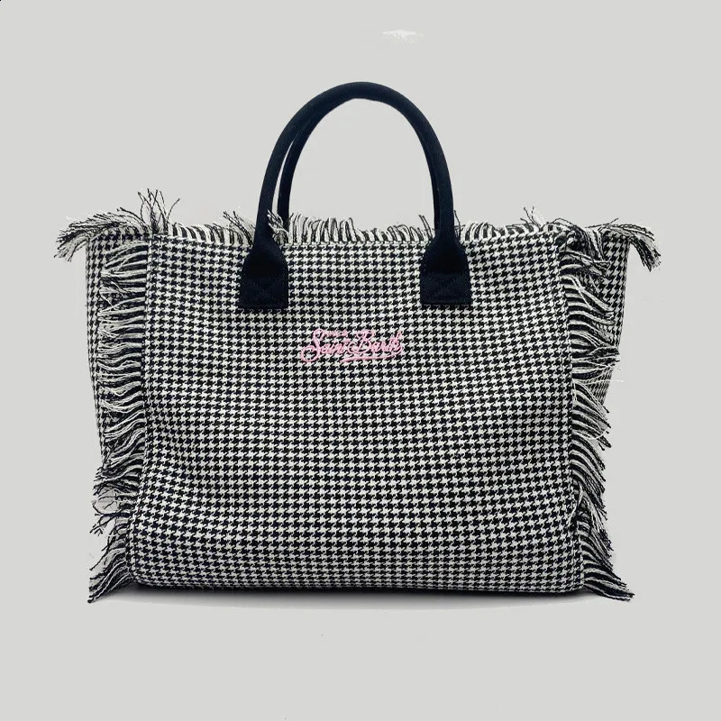 Casual Travel Beach Thousand Bird Check Handmade Tassel Bags Tote Ladies Large Capacity Handbags 240830 4