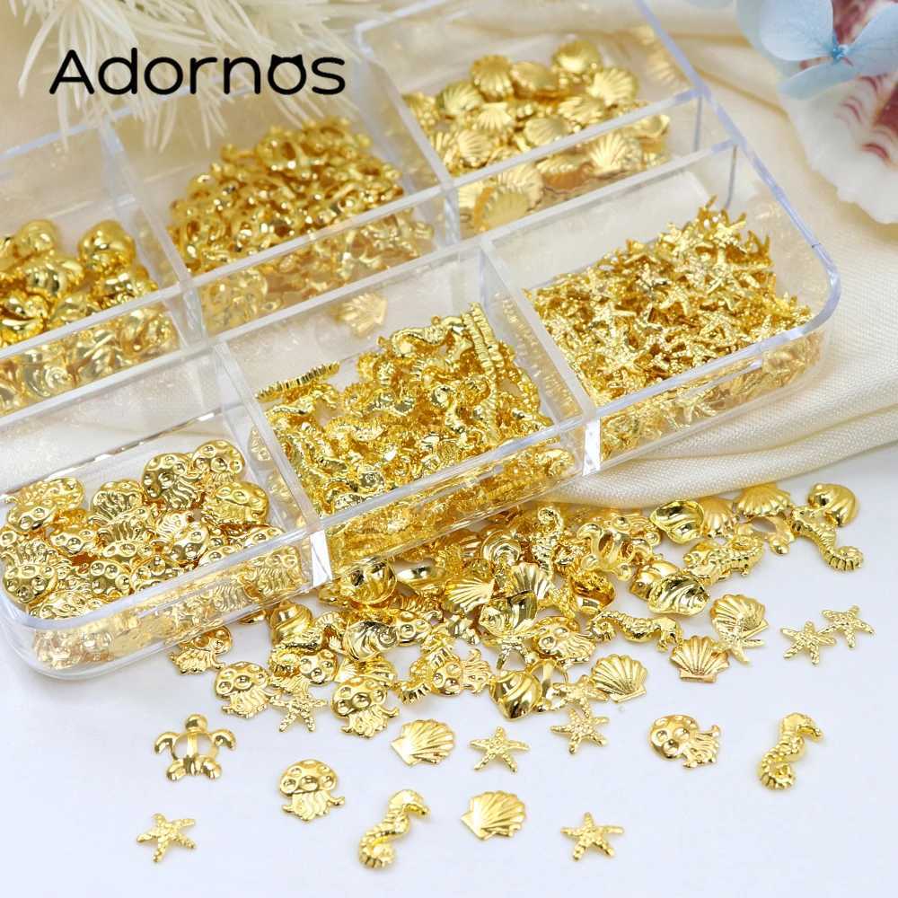 300 pieces/box of metal rivet accessories golden starfish conch screws charming summer ocean style nail art supplies and decorations W240829