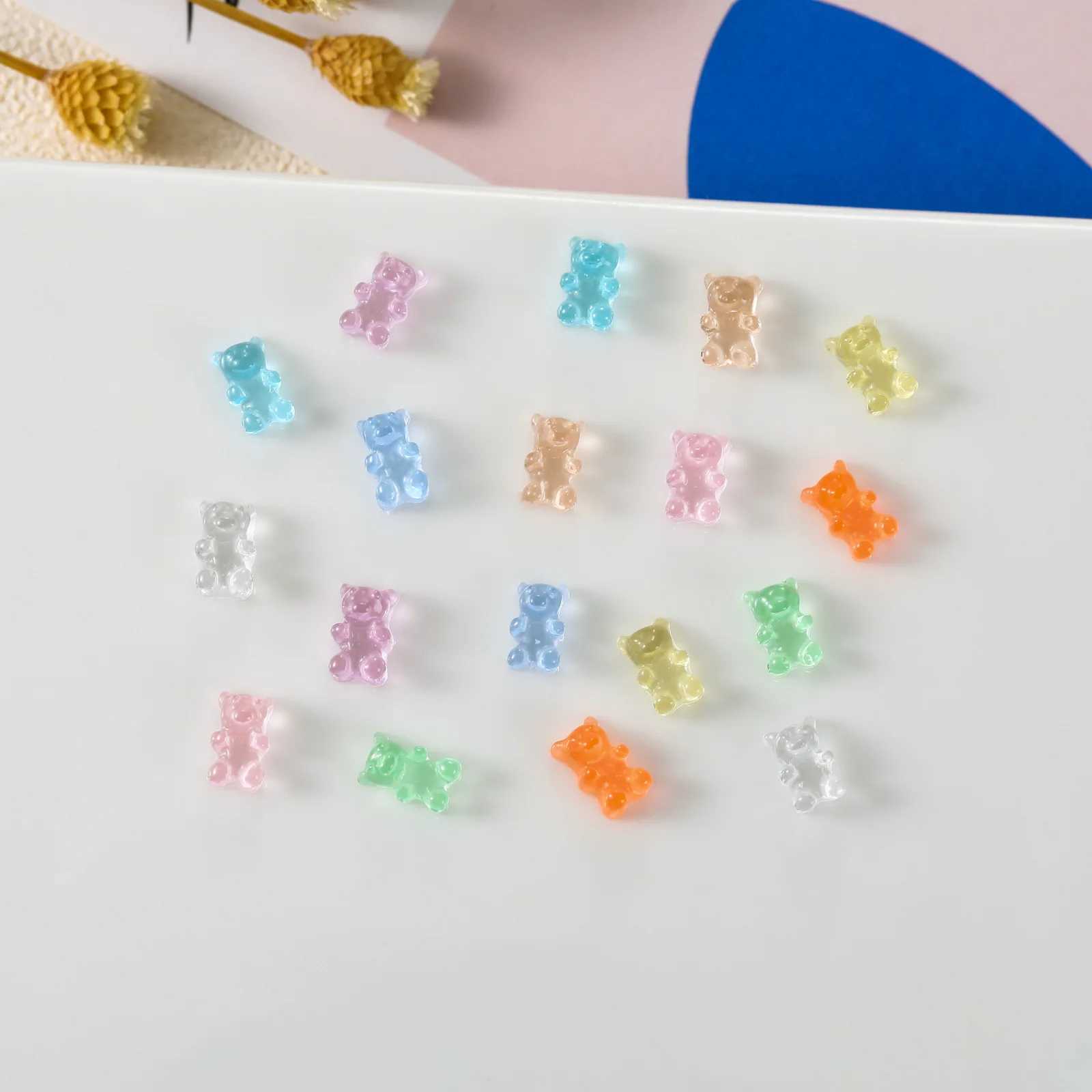 100Pcs nail art cute bear resin charm 4x7mm mini nail decoration 3D DIY handmade nail stone crafts W240829