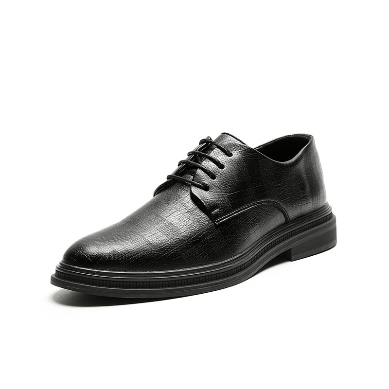 Men Shoe Leather Shoes Breathable Business Attire Pointed Casual Leather Shoes British Black with Suit Youth Trend Wedding Shoes