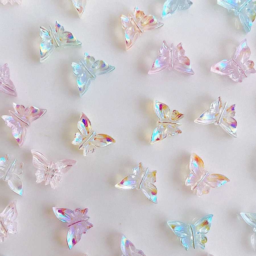 60 Aurora Butterfly Nail Charm Sparkling 3D Acrylic Nail Decoration Materials Manicure Kawaii Accessories W240829