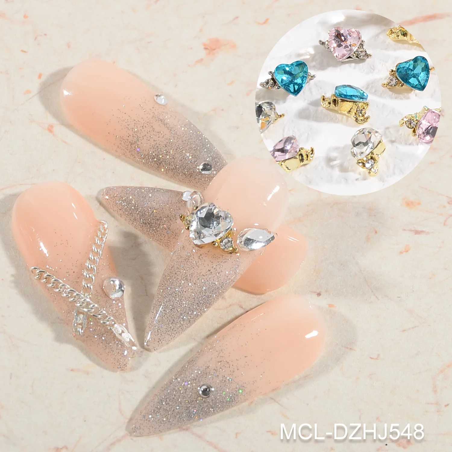 20 pieces of rhinestone heart-shaped nail art decoration 3D nail accessories alloy sparkling gemstones French nail art rings colored crystals W240829