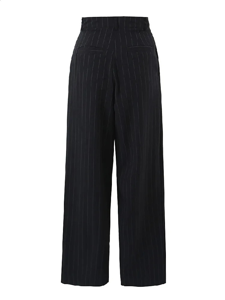 Y2K retro black and white striped high waist wide leg pants for women pleated front loose Korean mens 240827