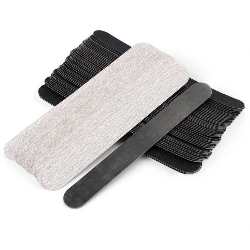 13.5 * 1.6CM replaceable nail art files 100/180/240 50 pieces mini self-adhesive sandpaper pad metal handle straight rod W240829