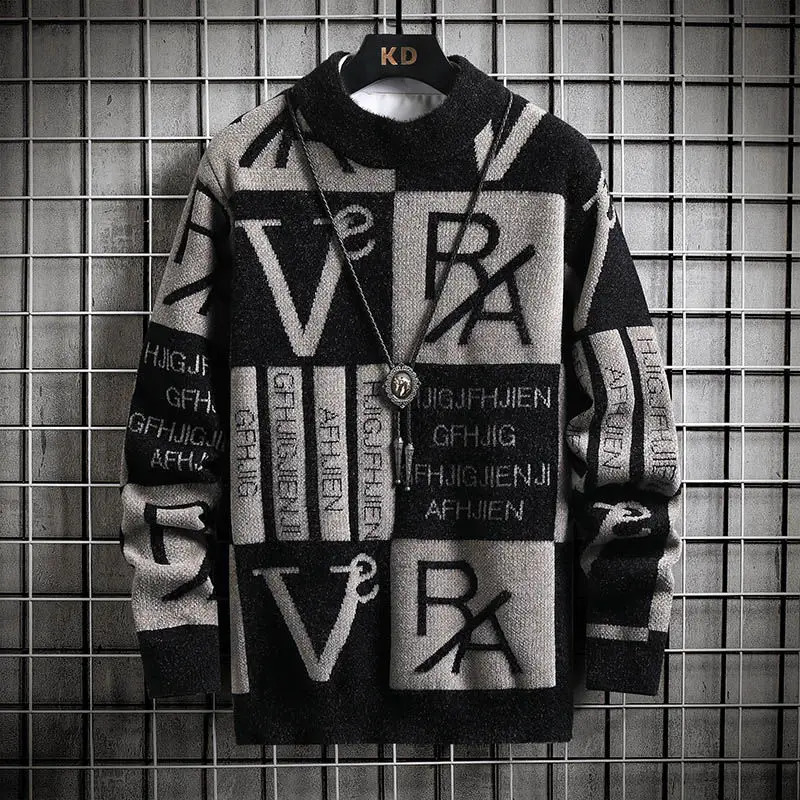Fashionable O-neck long sleeved casual letter sweater mens clothing autumn and winter item loose Korean latte punk top 240829