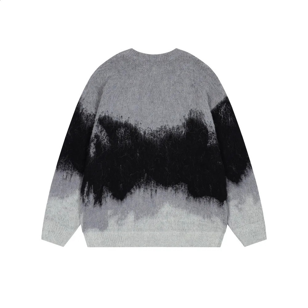 Hip Hop Streetwear Contrast Color Pullover Sweater Mens Gradient Brushed Round Neck Knitted Sweater Mens Oversized Sweater 240829
