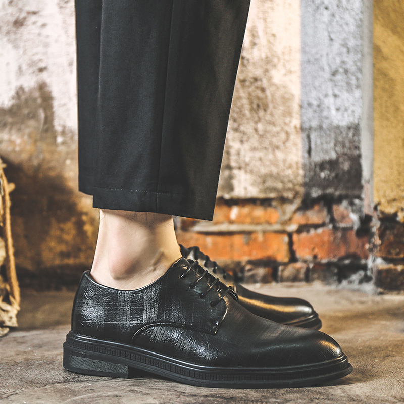 Men Shoe Leather Shoes Breathable Business Attire Pointed Casual Leather Shoes British Black with Suit Youth Trend Wedding Shoes