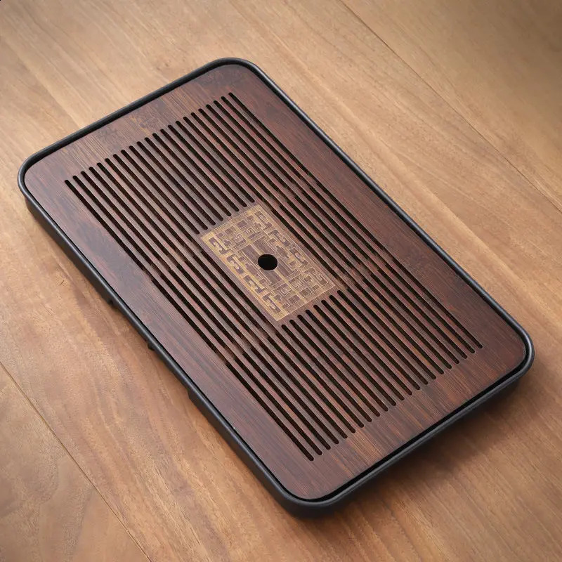 Wooden Tray for Tea Tray Office Small-scale Bamboo Japanese Drainage Gongfu Tea Set Board Rectangular Puer Supplies Style Black 240829 - view 6
