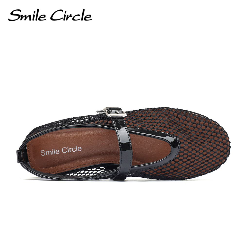 Smile Circle Mesh Ballet Flats Women Mary Jane Sexy Mesh Flats Shoes Ladies Summer Sandals