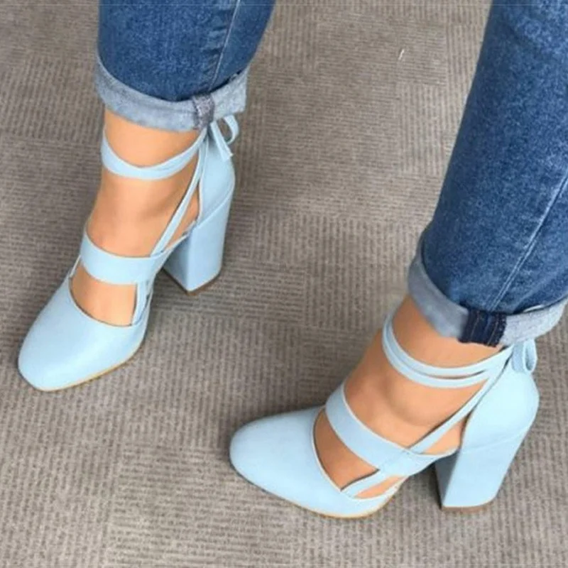 Women's Pumps Plus Size 35-43 Women Gladiator Summer High Heels for Party Wedding Shoes Thick Heels Fashion Lace-up Female Black