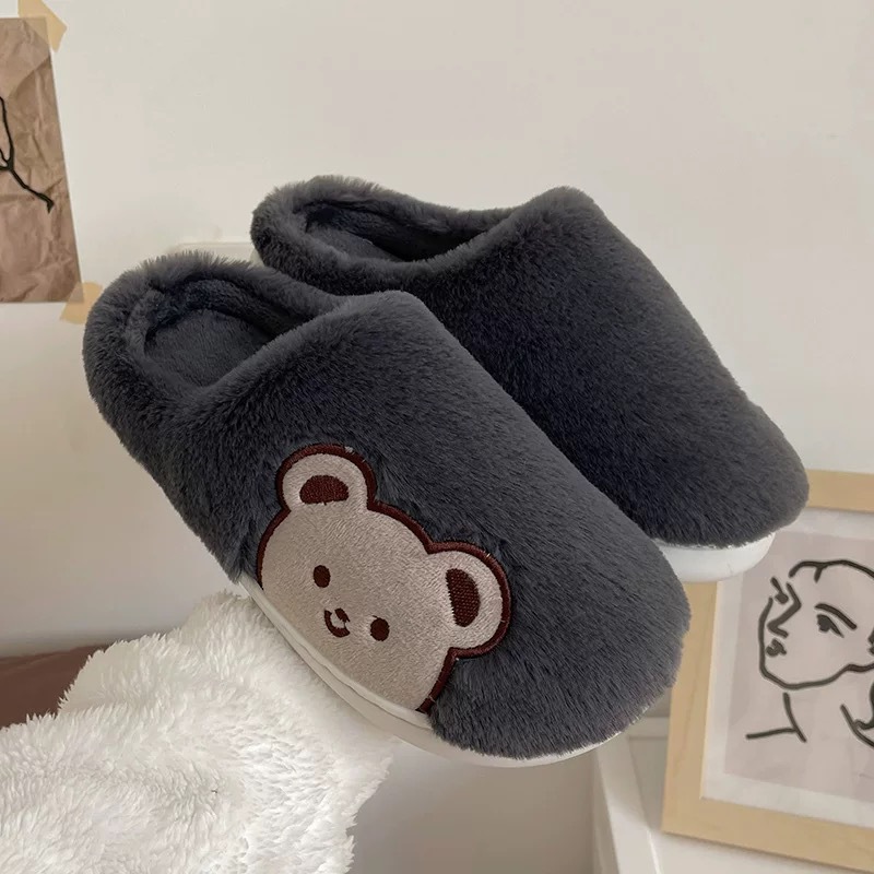 Comwarm Cute Animal Fur Slipper For Women Men Fashion Kawaii Fluffy Winter Warm Slippers Lovers Cartoon Teddy Bear House Shoes