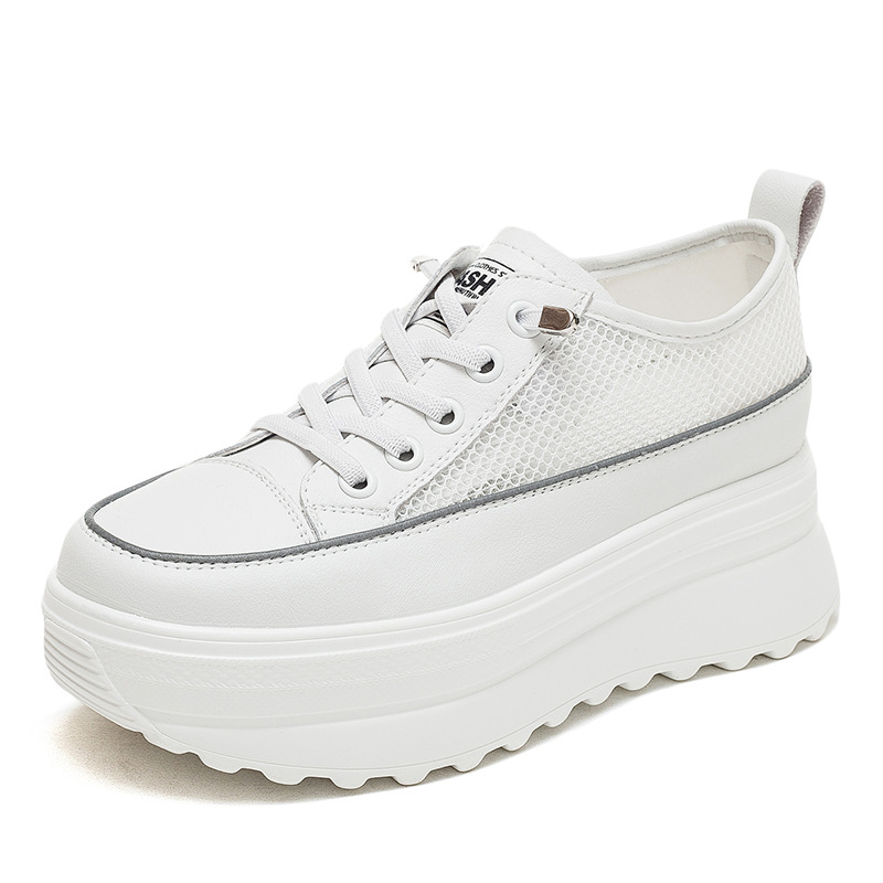 Fujin 5.5cm Genuine Leather Platform Wedge Shoes Chunky Sneaker White Casual Shoes Comfortable Breathable Spring Autumn Shoes
