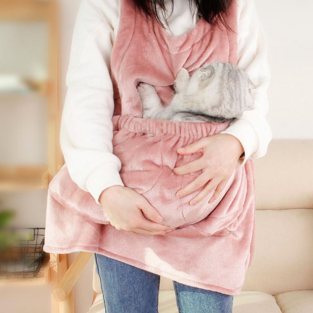 Pet Apron Carrier Cat Carrier Apron Super Soft Adjustable Double Pocket Reinforced Edges Neat Stitches Keep Warm Flannel Hands-f