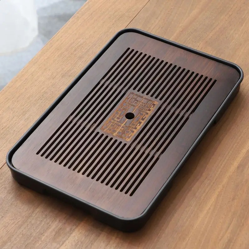 Wooden Tray for Tea Tray Office Small-scale Bamboo Japanese Drainage Gongfu Tea Set Board Rectangular Puer Supplies Style Black 240829