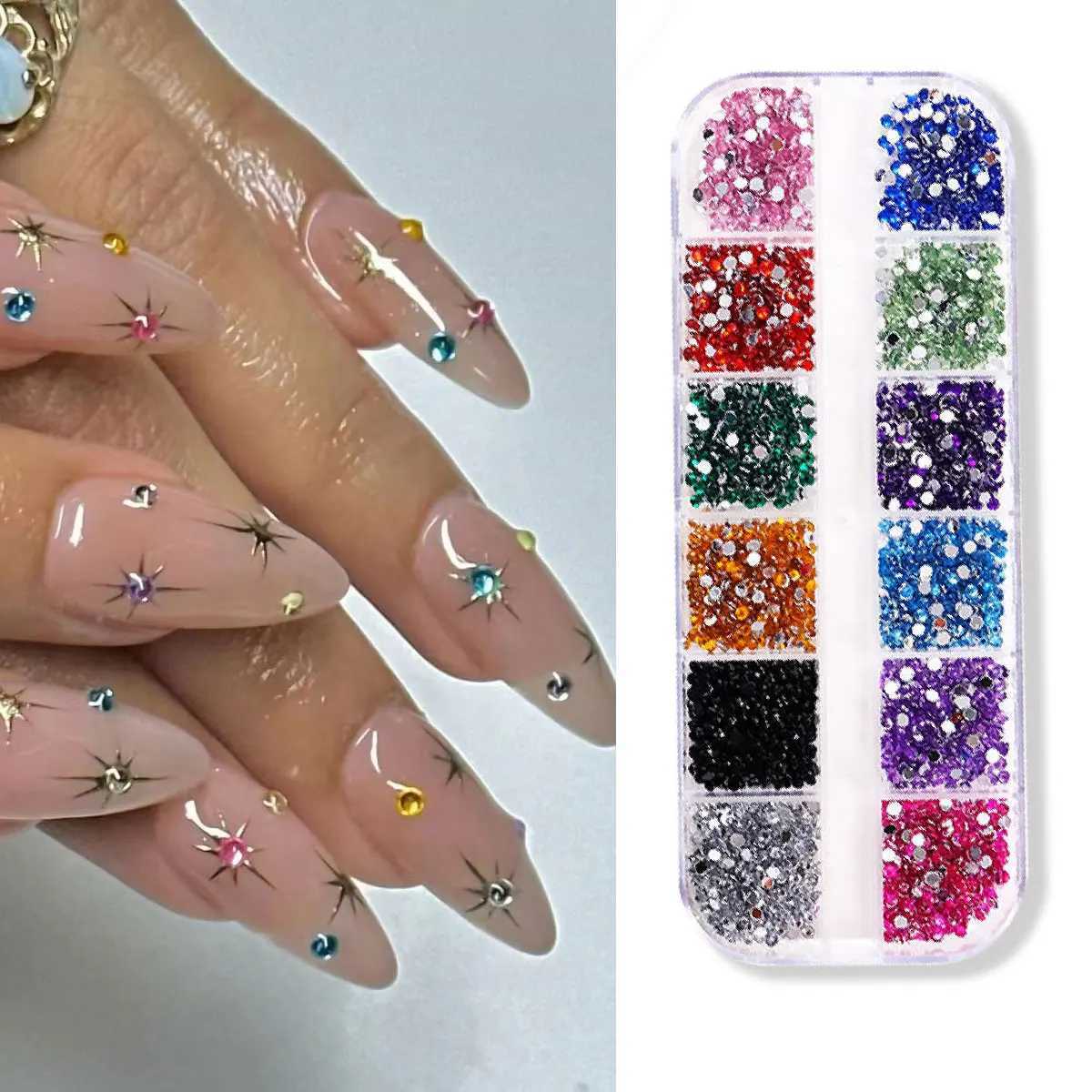 12 grid sparkling crystal nail art Rhinestone flat back gemstone used for nail art DIY design decoration makeup accessories W240829
