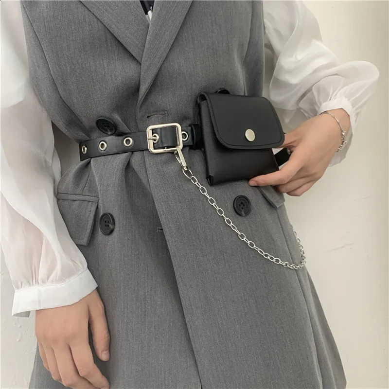 Women Fashion Waist Pack PU Fanny Simple Womens Gift Belt Bag Phone Chain Bags For Lady Casual Female Purse Black 240830Z