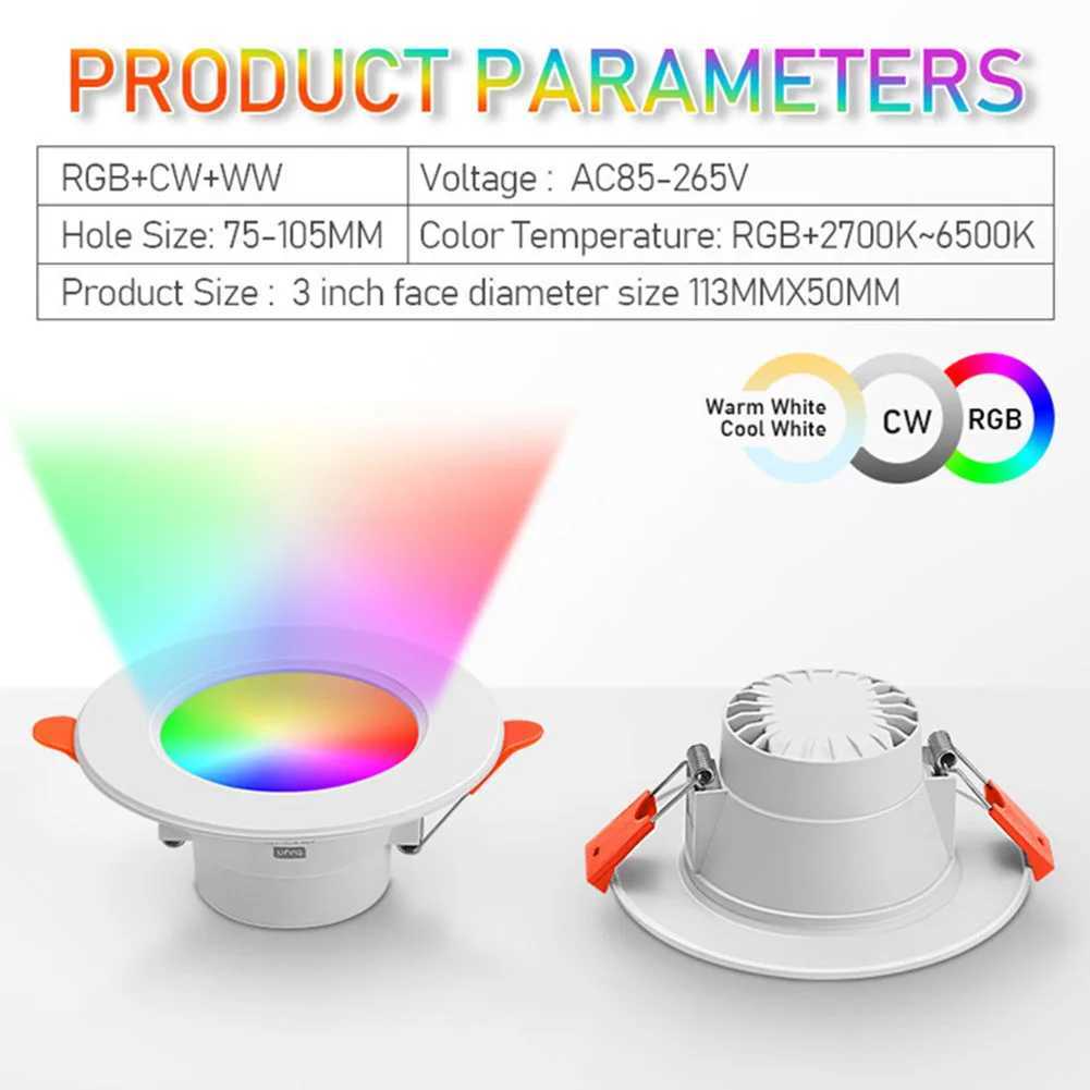 10-1PCS Smart LED Downlight LED Ceiling Recessed Down Light Dimmmable Spot Lamp 10W RGB +CW+WW Changeable LED DownlightLX241114
