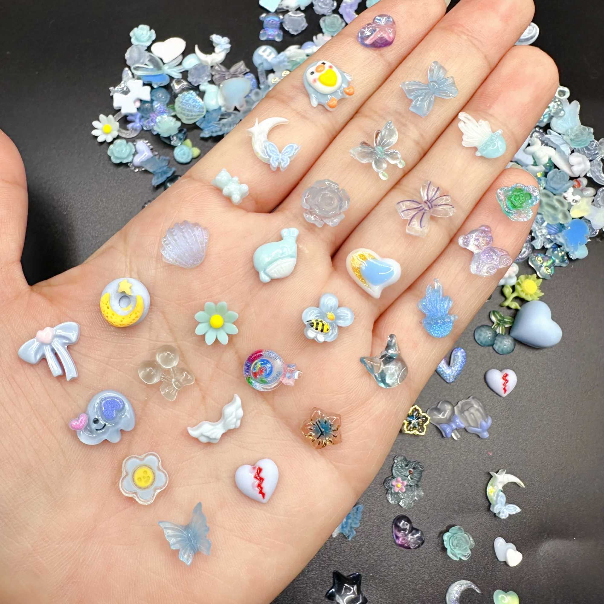 20 Mixed Shape Nail Art Charm Cute Bear Ribbon Flower Love Resin 3D Rhinestone Nail Decoration DIY Korean Handicraft Accessories W240829