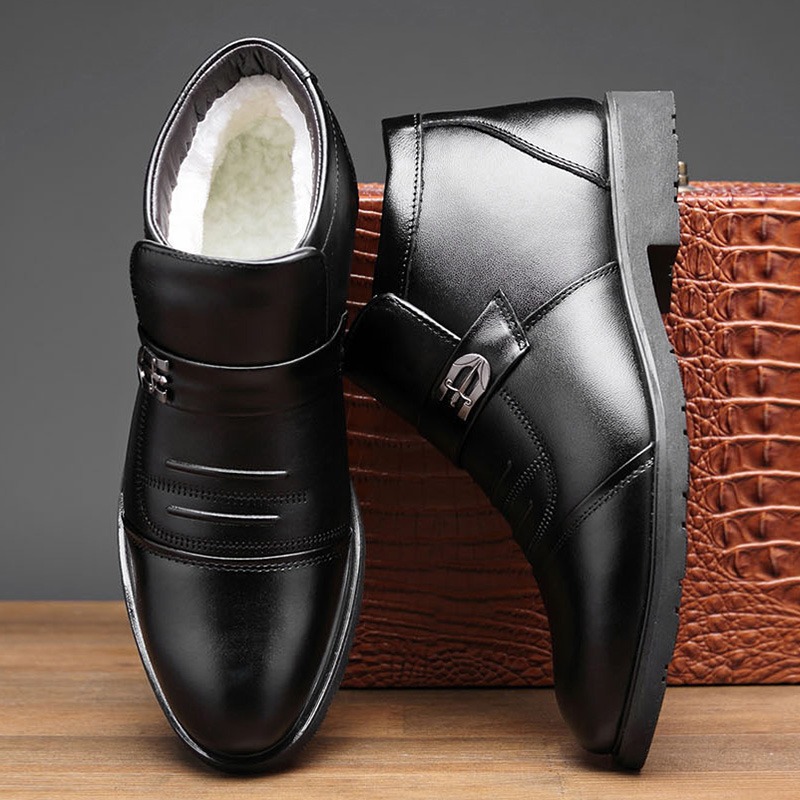 Genuine 100% Shoes Men Warm Plush for Cold Winter Mens Ankle Boots Cow Leather Male Footwear Black 899 d6e9 s