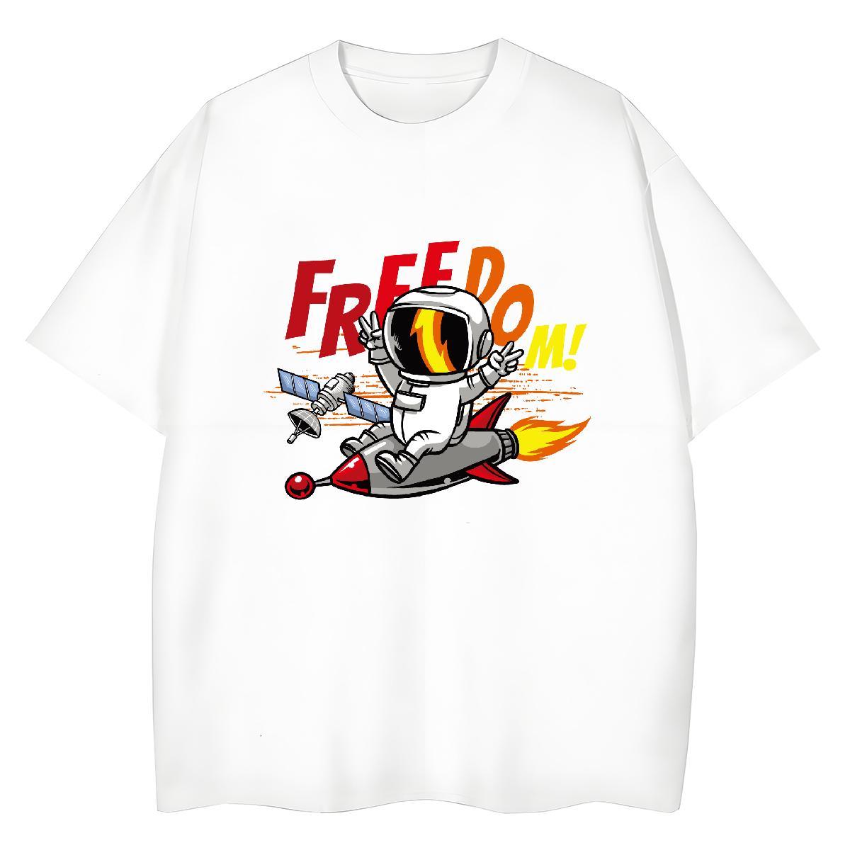 Designer Unisex Tshirts 230g Cotton cosmonaut Street Wear T shirt Short Sleeve O-Neck Cartoon Floral Printing Clothes