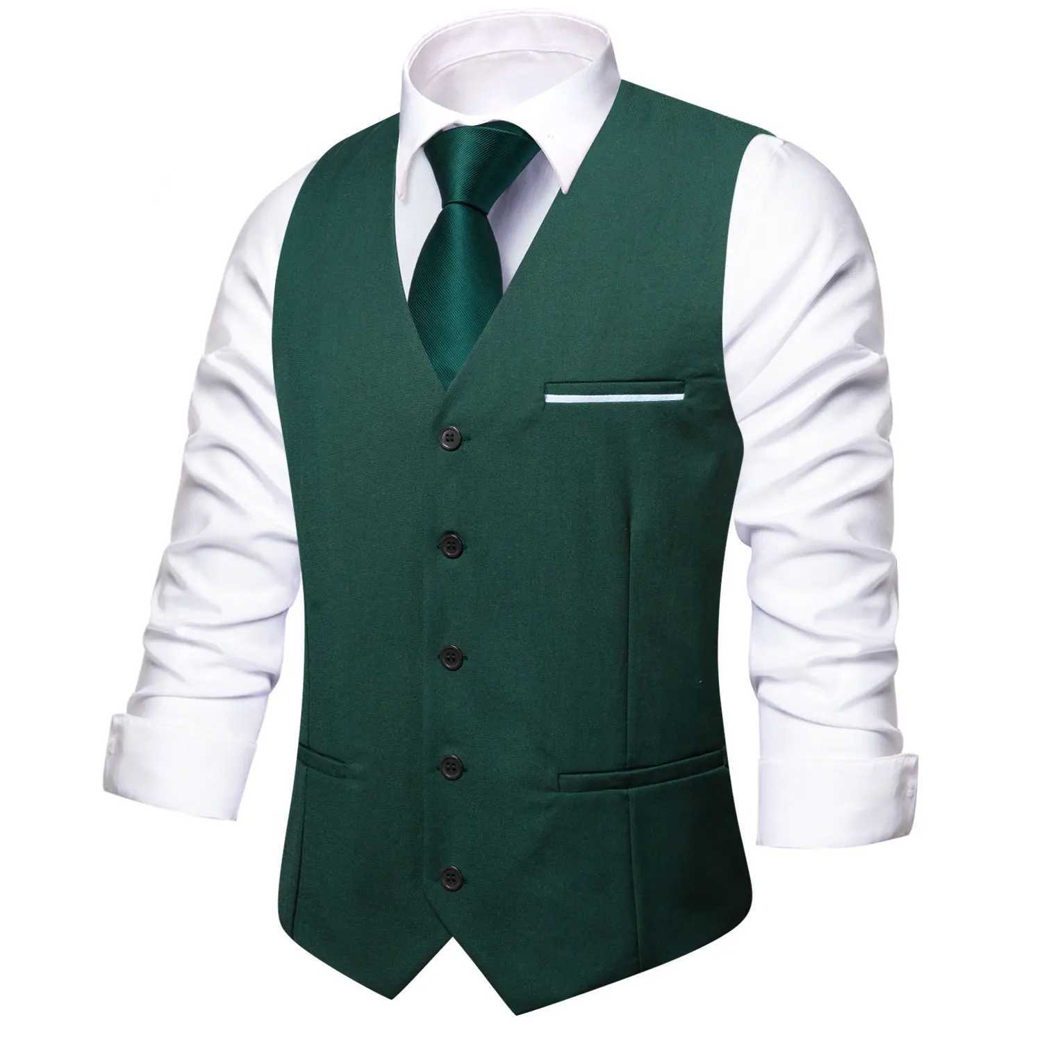 Hi-Tie Mens Vest Elegant Green Silk Waistcoat Necktie Handkerchief Cufflinks Sets for Male Wedding Business Party Designer Gift Y240830