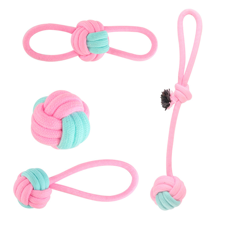 Pet Dog Chew Toy Powder Blue Cotton Rope Knot Toys Combination Bite Molar Interaction Puppy Teething Toys Pet Supplies