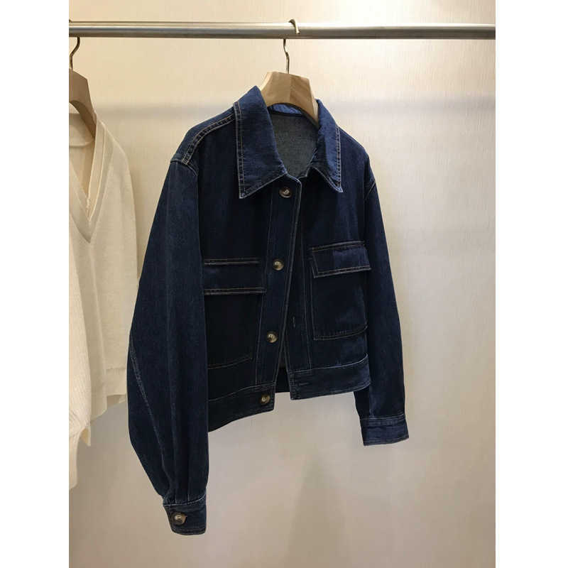 Women's Denim Jacket Retro Chic With Baggy Lapels, Slim Pockets - 2301 B2