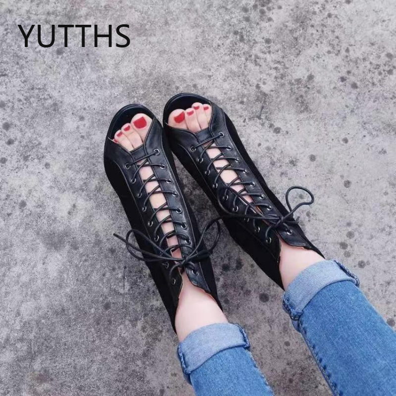 Sandalis Mujer Lace Up Sandals Women 2023New Summer Hollow Short Thin Heel High Heels Dance Party Shoes Large 43 Women's Sandals