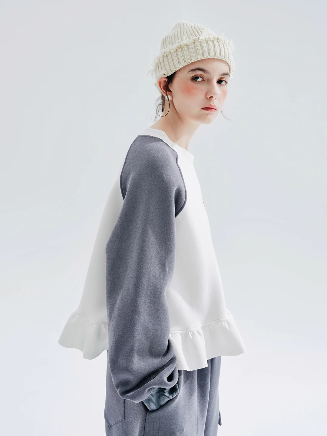 IMAKOKONI Original n Long Sleeve Round Neck Zipper Splicing Hoodie Womens Winter Top 234269 240827