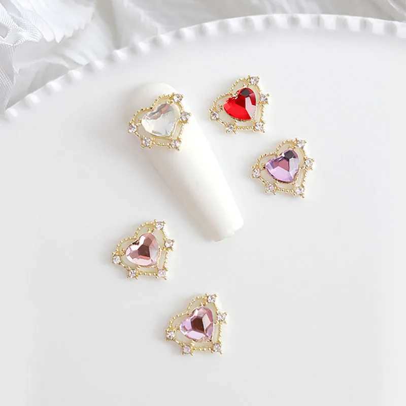 10Pcs 11.5x10mm heart-shaped design charm used for nail art alloy accessories aurora gemstones used for multi-color nail rhinestones W240829