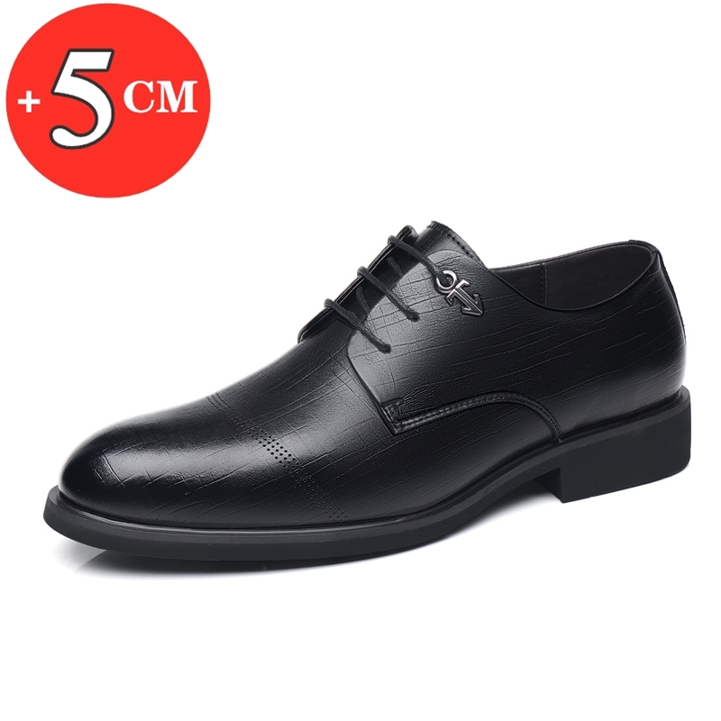 Flat / 5CM Leather Men Formal Elevator Shoes British Business Dress Shoes Height Increase Lift Shoes Invisible Taller Shoes