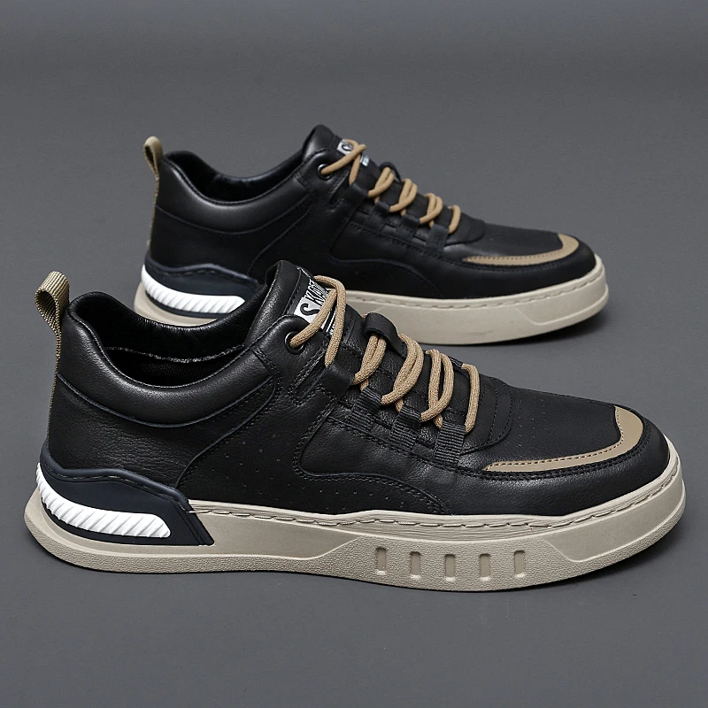 Leather Genuine Casual Fashionable Sneakers Color Blocking Design Minimalist Men's Oxford Shoes Breathability 0b61