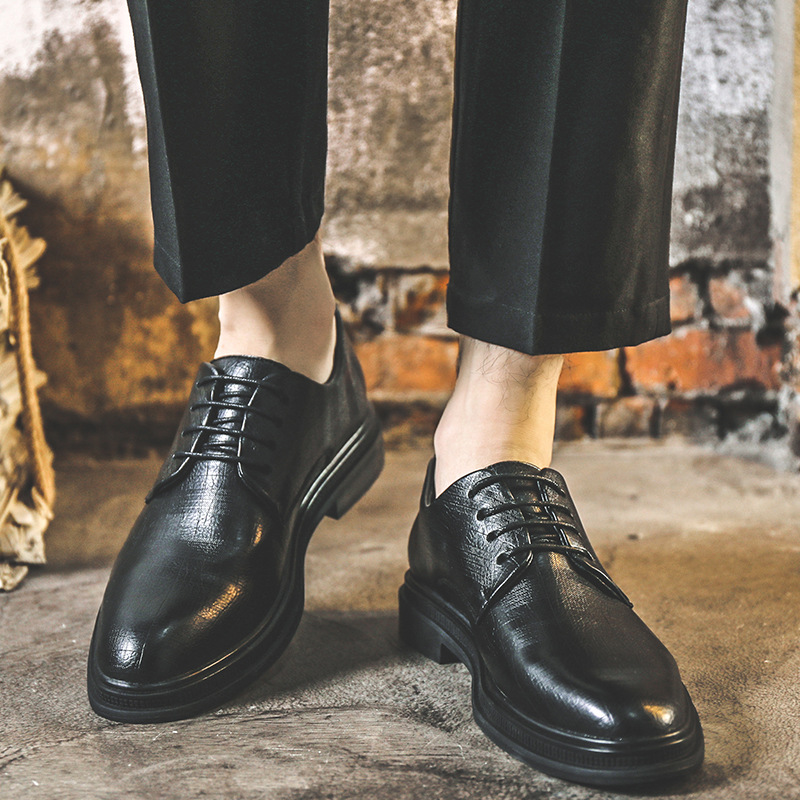 Men Shoe Leather Shoes Breathable Business Attire Pointed Casual Leather Shoes British Black with Suit Youth Trend Wedding Shoes