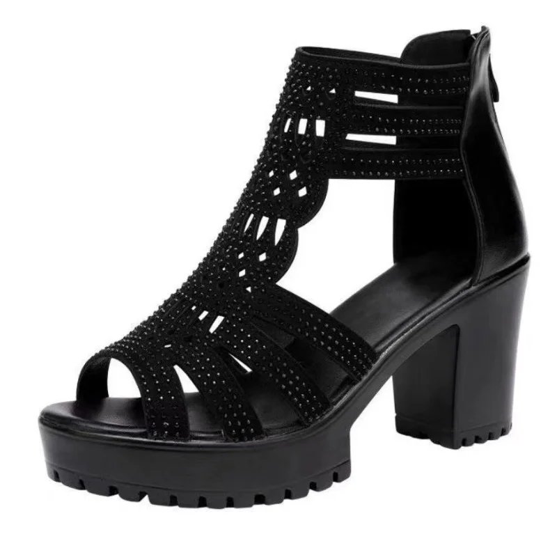 Women's Chunky Heel Shoes 2023 Summer Roman Open Toe Platform Heeled Shoes for Women Office Ladies High Heel Shoes Female Pumps