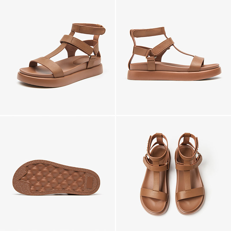BeauToday Summer Gladiator Sandals Women Calfskin Leather Open Toe T-bar Strap Hook & Loop Summer Ladies Shoes Handmade 07130