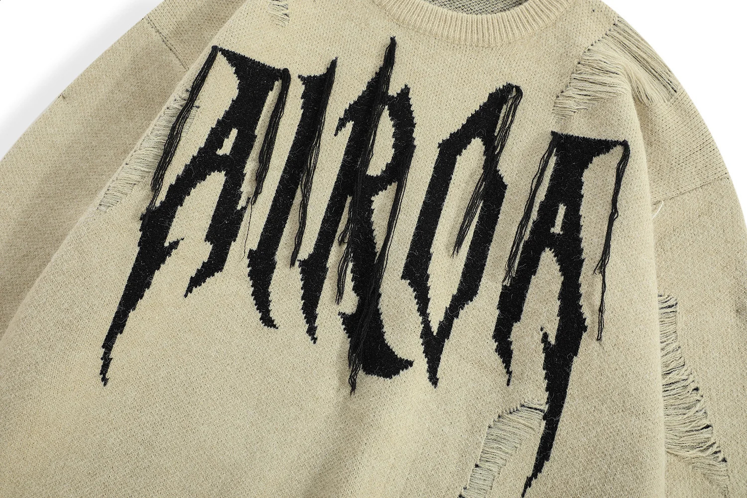 Mens High Street Ripped Sweater Fashion Street Clothing Hip Hop Knitted Jumper Y2K Destroyed Pullover Knitted Top 240829