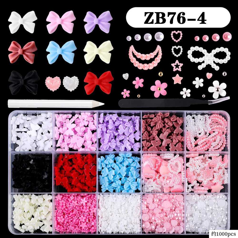 24 Grid 3D Color Acrylic Flower Nail Art Rhinestone Set Mixed Caviar Beads Cherry Blossom Spring Gemstone Acrylic Petal Nail Charm W240829