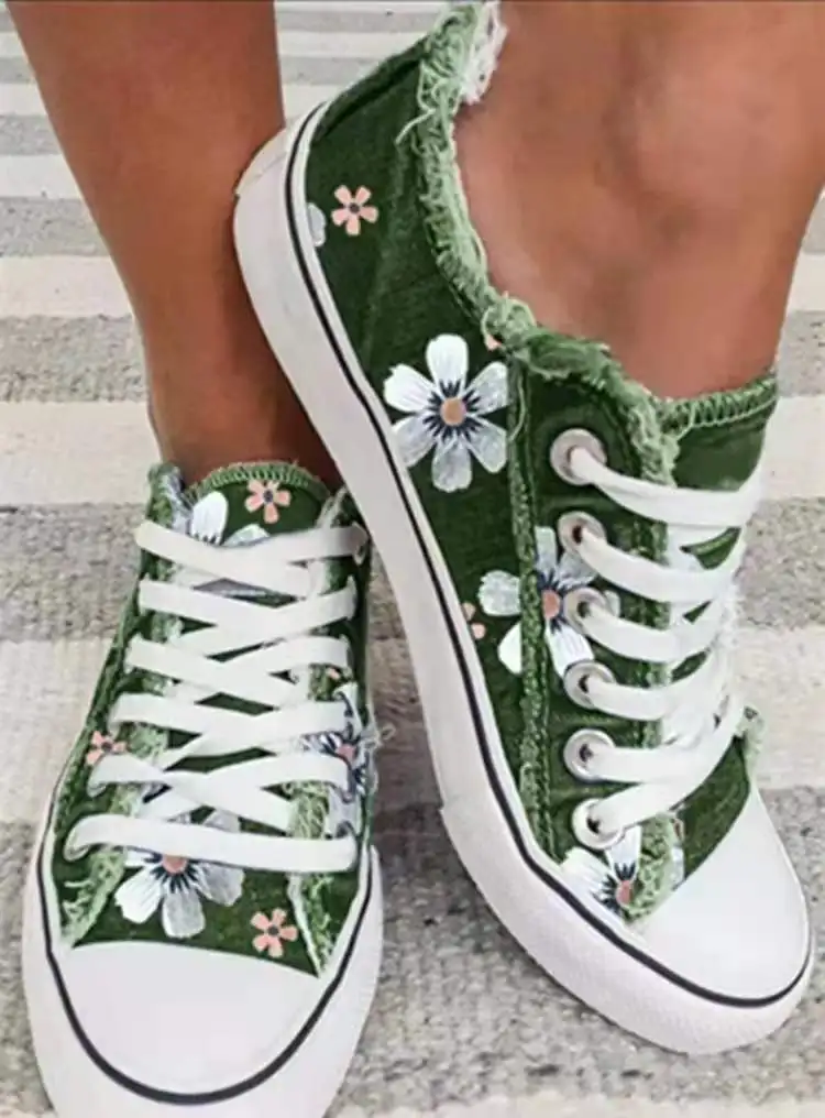 2022 Fashion Flower Canvas Lace-up Flats Shoes Platform Casual Loafers Zapatos Planos Zapatos De Mujer Sneakers Women Luxury