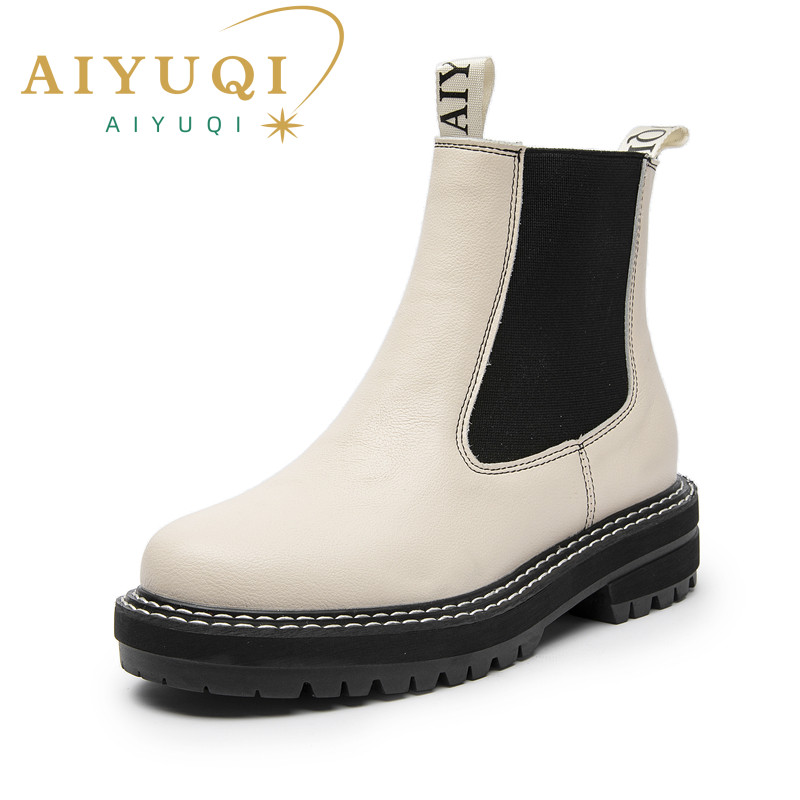 Women Chelsea Boots Genuine Leather 2024 Autumn Winter Trend Thick-soled Women Ankle Boots All-match Marton Boots Ladies