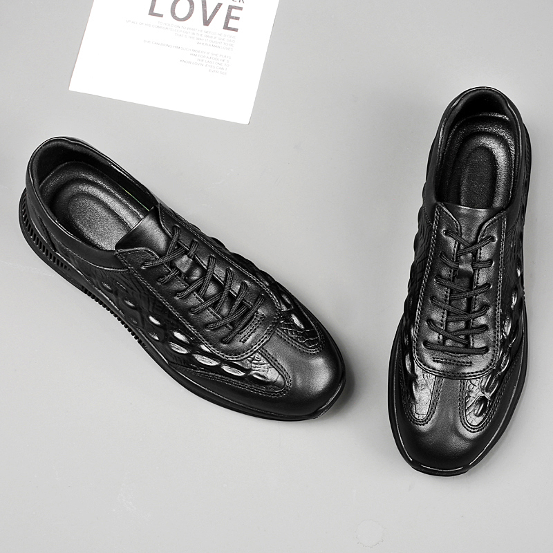 Genuine Leather Mens Casual Shoes Lace Up Fashion Trainers Non Slip Lightweight Sneakers Crocodile Pattern Male Tenis Masculino