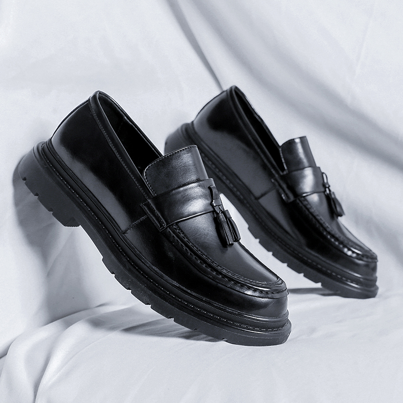 Dress Tassel Men Brand Loafers Black British Style New Moccasin Thick Bottom Low Heel Business Formal Men's Shoes a3ba 's