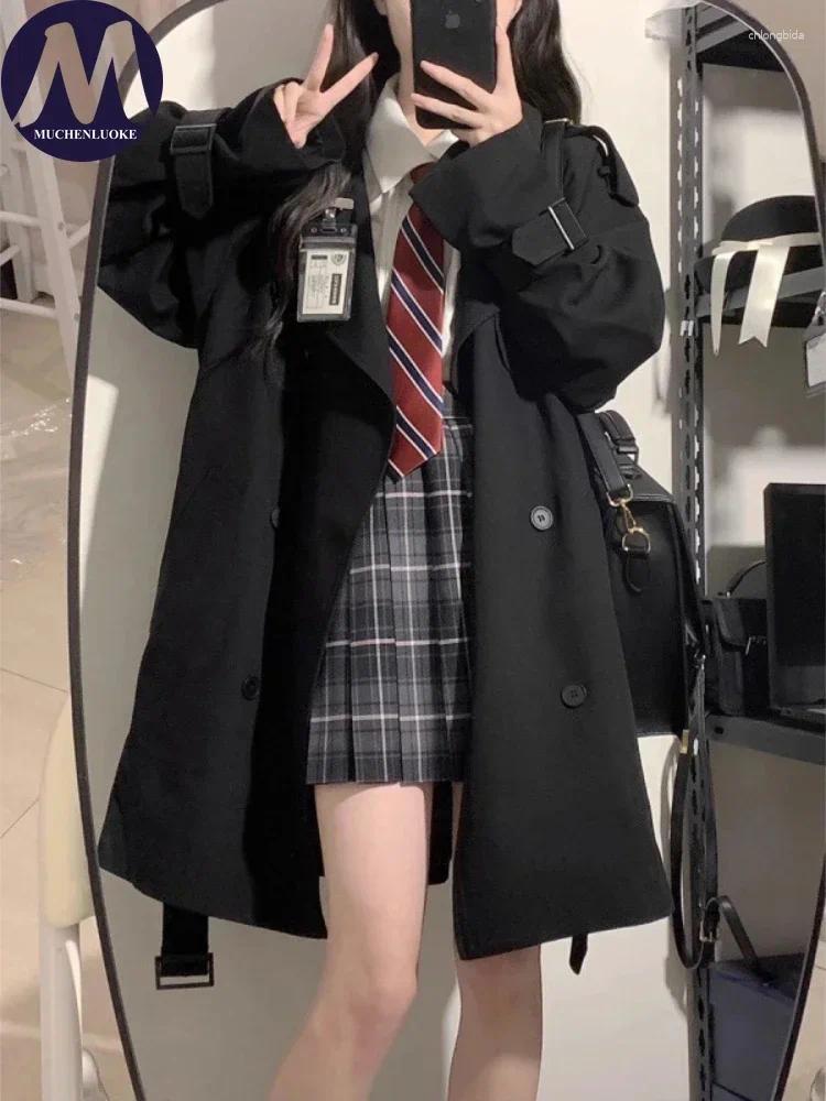 Women's Trench Coats Coat 2024 Spring Autumn Korean Fashion Long Sleeve Belt Mid Length Casual Loose Lace Up Women Jackets