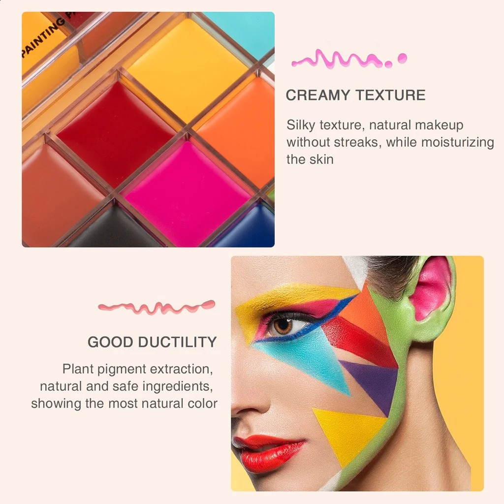 Imagi 16 Color Painting Professional Abstract Palette Suitable for Childrens Halloween/Art Party Fancy Makeup 240829
