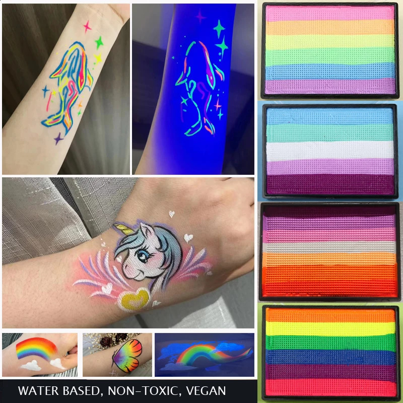 Free Delivery Rainbow Splitting Cake Makeup Water based Body Painting Neon Lights Pink Painting Childrens Halloween Makeup 240829