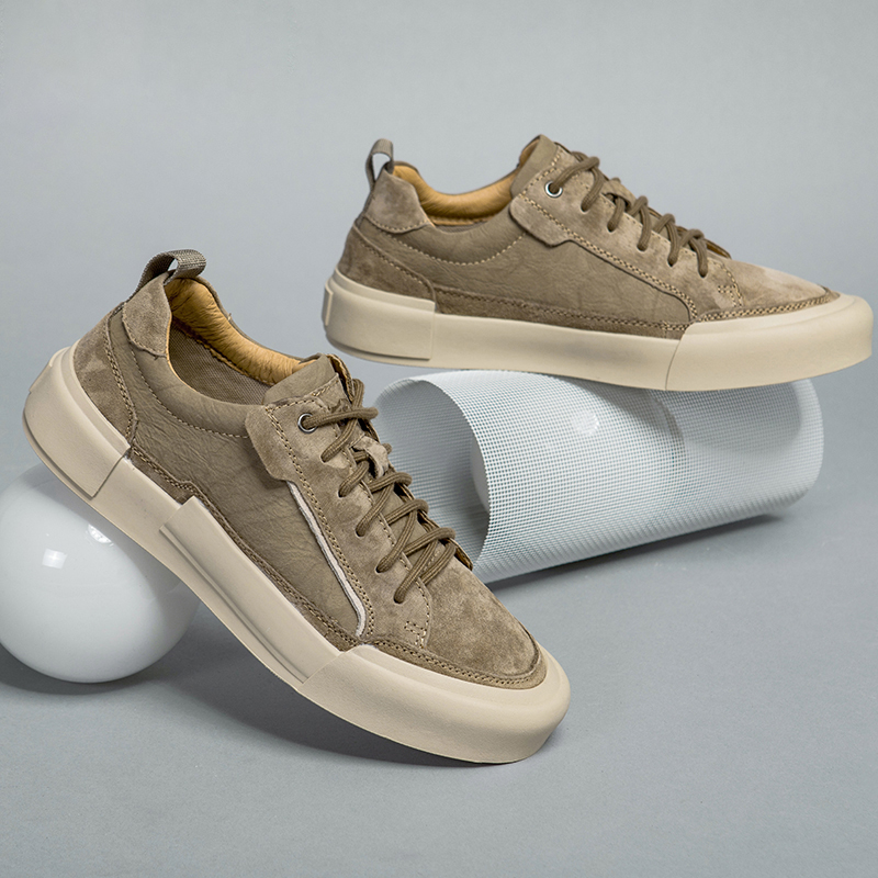 Suede Skateboard Men: Sneakers, Leather Soled Lace-Up Comfy Hot Tooling Walking Shoes, Mens Retro Platform Shoes For Casual Travel Men: Sneakers, ,