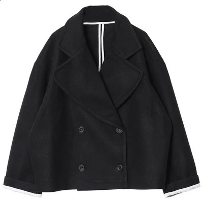 Mens wool coat mens short coat Japanese style loose double-layer wool coat trend 240829