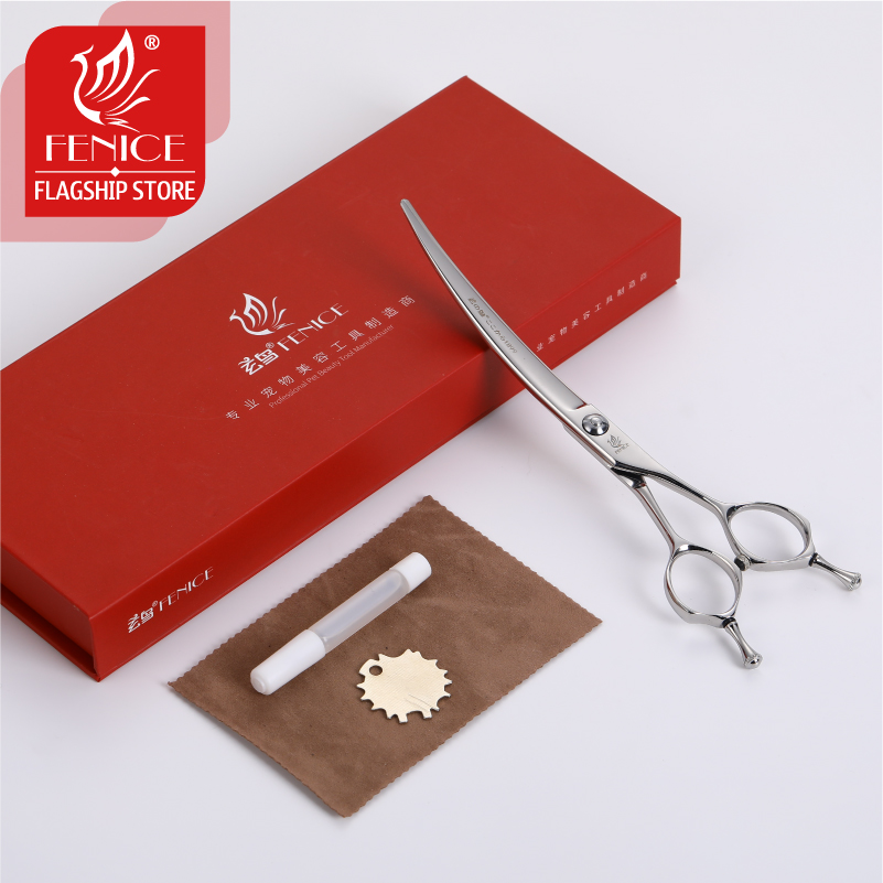 Fenice Prfessional ATS3147 steel 7.0 Inch Up and Down Curved Scissors Pet Dog Grooming Scissors Shears Pet Scissors
