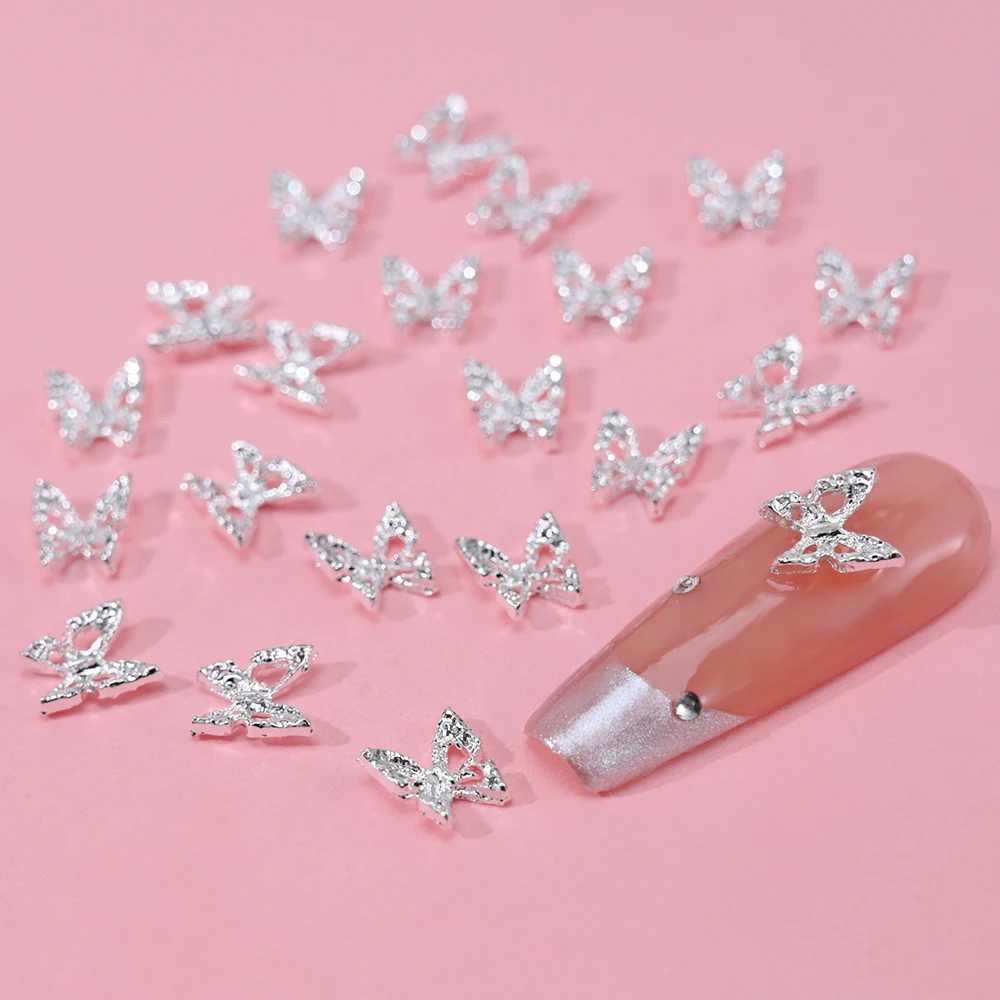 20 Butterfly Nail Charm - Gold Silver Alloy Y2K 3D Hollow Butterfly Nail Rhinestone Shining Jewelry Used for Nail Art Decoration W240829
