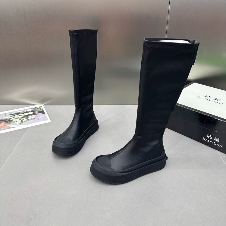 Ladies Women Ankle Shoes Slip On Mid Calf Boots Platform Soft PU Leather Long Boot Footwear Woman Fashion Spring Winter 15f3